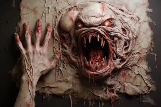 Creepy monster in wall face. Evil fear shadow horror spooky. Generate Ai