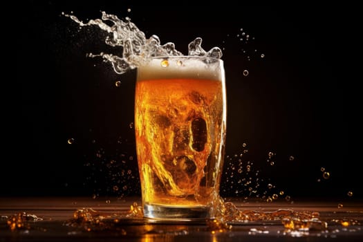 Full Mug of beer with foam. Refreshing drink drops. Generate Ai