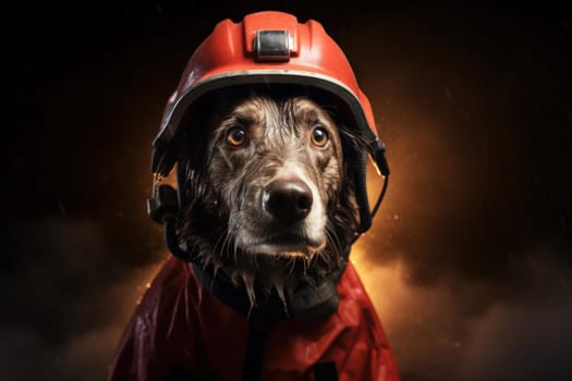 Rescue dog. Ruin city street. Generate Ai