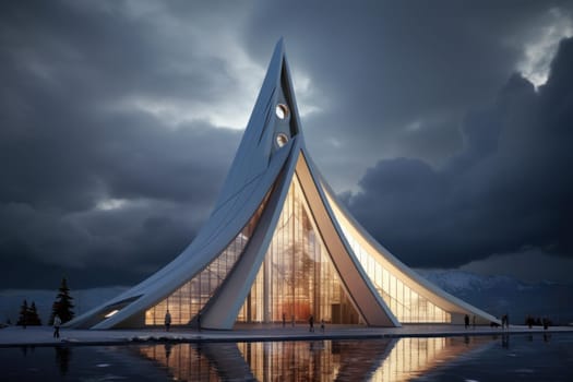 Architectural church. Wood interior dome. Generate Ai