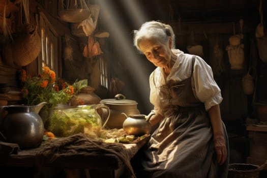Retired woman working at bakery shop food. Senior work occupation customer. Generate Ai