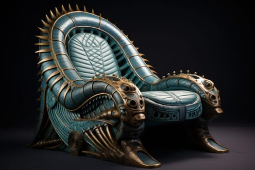 Reptilian ruler armchair. Alien power. Generate Ai