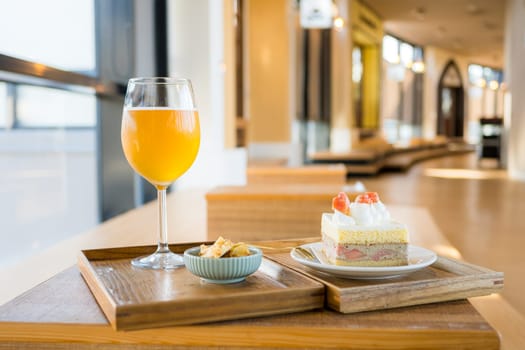Slice of cake in coffee shop