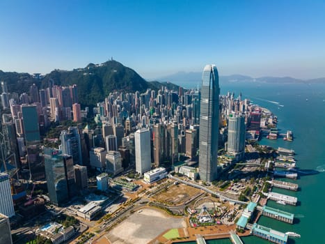 Hong Kong 08 December 2021: Aerial view of Hong Kong city