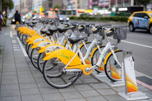 Taipei, Taiwan 24 March 2022: Youbike bicycle in the street of Taipei