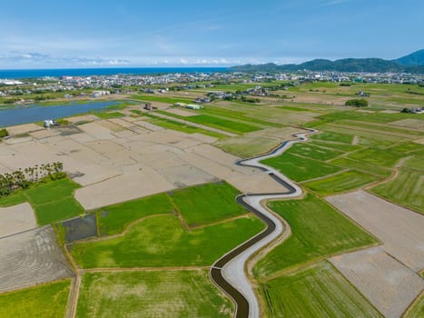 Top view of Dongshan rice meadow in Yilan of Taiwan
