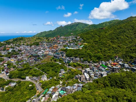 Drone fly over Taiwan Jiufen village