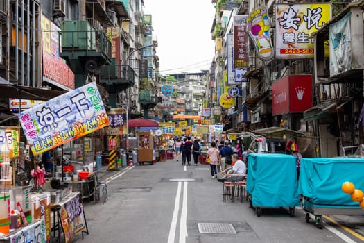 Keelung, Taiwan 19 August 2022: Keelung Miaokou Night Market in Keelung of Taiwan
