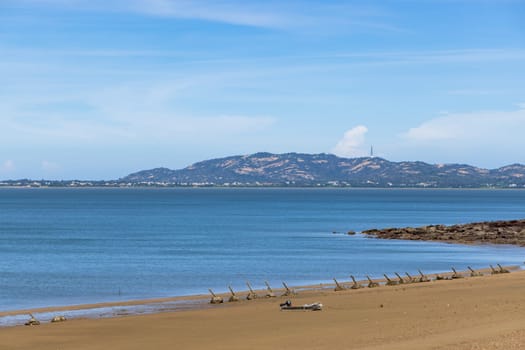 Taiwan Kinmen sand beach with anti landing spikes