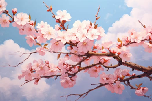 Sakura branch pink blossom. Nature tree detail decoration element. Generate Ai