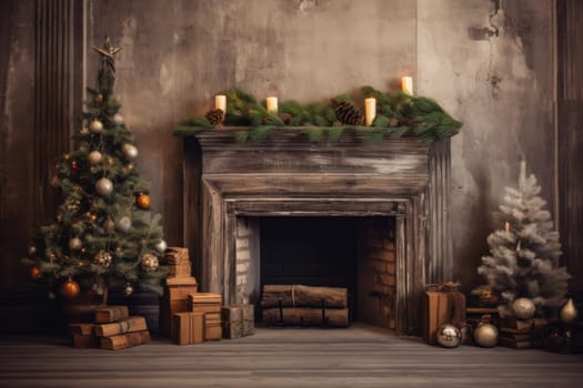 Rustic christmas background. Top space dark. Generate Ai