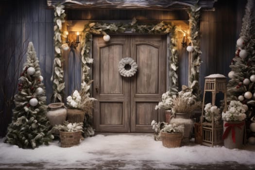Rustic christmas entrance background. Home decor. Generate Ai
