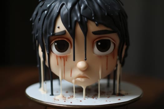 Sad boy cake. Lonely upset boy celebrating birthday. Generate ai