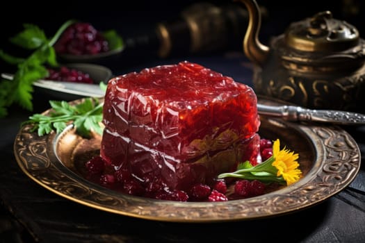 Russian meat jelly. Cold pork dish cuisine meal. Generate Ai