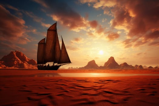 Sailboat desert. Sail boat tourism. Generate Ai