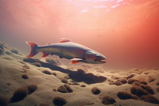 Salmon underwater nature beach. Swimming atlantic. Generate Ai