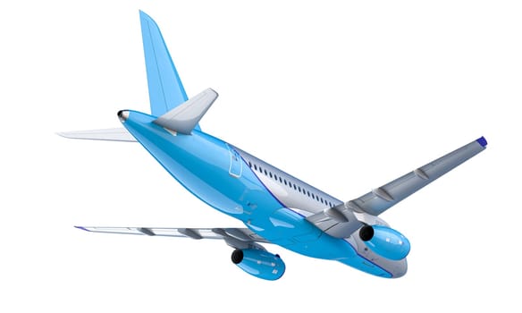 commercial passenger aircraft seen from behind, isolated on white. 3d render