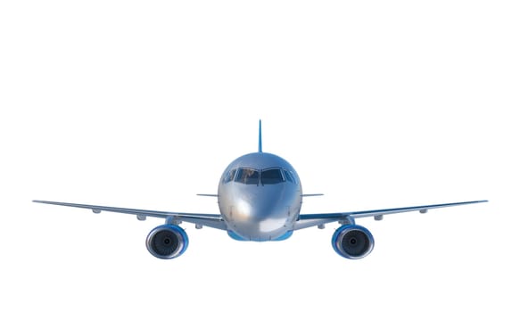 3d render. front view of a commercial aeroplane isolated on a white background.