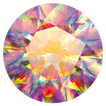 Diamond seen from above, iridescent reflections, isolated on a white background. 3d render