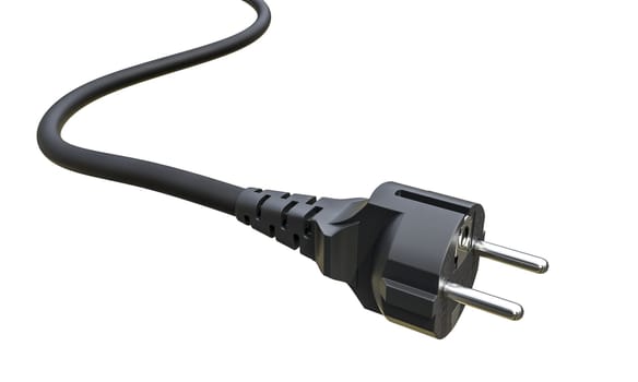 Digital rendering of a black electric power plug with a flexible cable isolated on a transparent background 3d render
