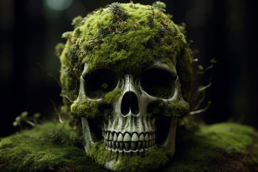 Skull moss nature. Park natural. Generate Ai