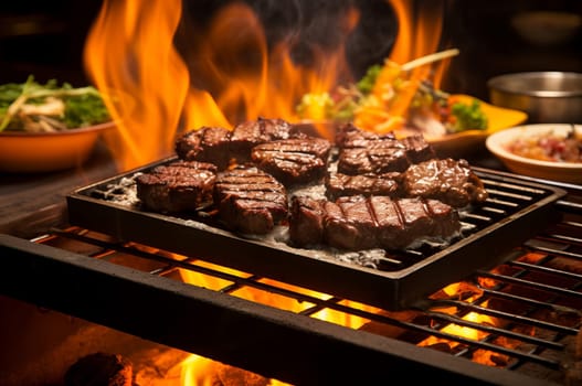 Sizzling steak grill with herbs. Grilled delicious gourmet beef with natural ingredient. Generate ai