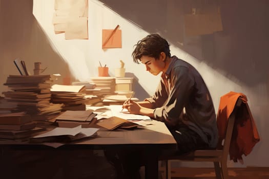 Mother child homework. Study kid. Generate Ai