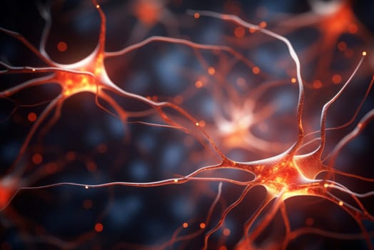 Single neuron synapses scheme board. Network system cell science mind. Generate Ai