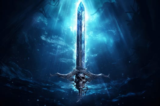 Skeleton sword. Fantasy evil magic. Generate Ai
