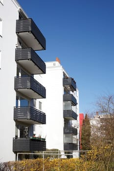 Modern, white residential building in spring, Findorff, Bremen, Germany, Europe