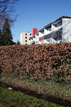 Modern, white residential building in spring, Findorff, Bremen, Germany, Europe