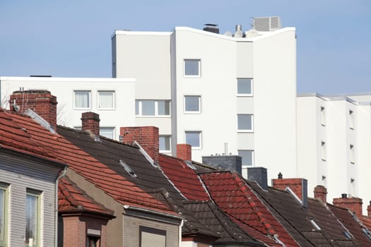 High-rise building with terraced houses, residential building, multi-family houses, Bremen, Germany
