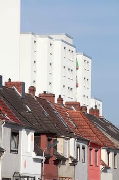High-rise building with terraced houses, residential building, multi-family houses, Bremen, Germany