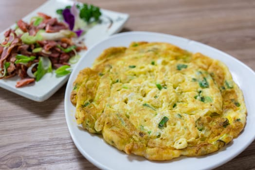 Green onion chicken egg omelette dish