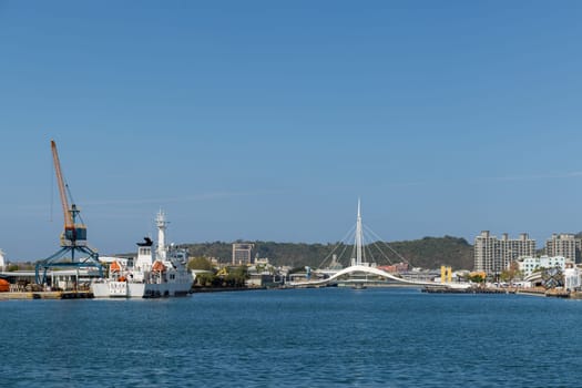 Taiwan, 02 February 2024: Scenery of the Great Harbor Bridge in the port of Kaohsiung in Taiwan