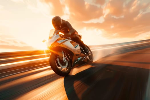 Electric motorbike on the road driving fast. Having fun on the empty highway on a motorcycle journey.AI generated