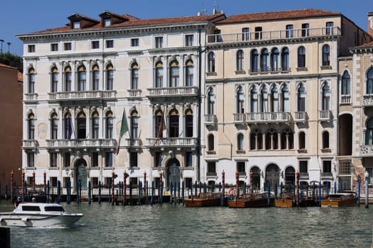 Venice, Italy - September 5, 2022: View from Punta della Dogana of the palaces and beautiful houses along the Grand Canal in the San Marco district of Venice