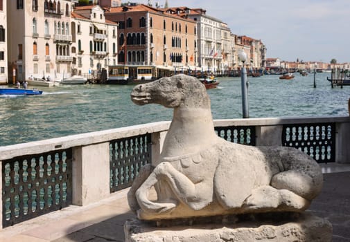Venice, Italy - September 5, 2022: View of the Grand Canal from the terrace at the Peggy Guggenheim Collection in Venice