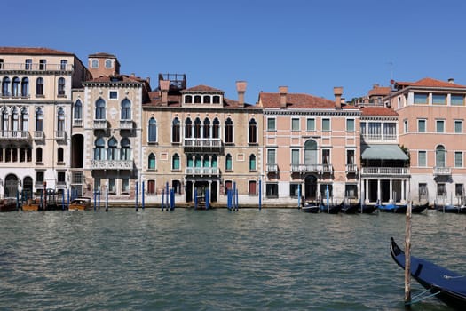 Venice, Italy - September 5, 2022: View from Punta della Dogana of the palaces and beautiful houses along the Grand Canal in the San Marco district of Venice