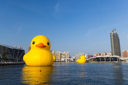 Taiwan, 01 February 2024: Yellow duck in kaohsiung bay in Taiwan