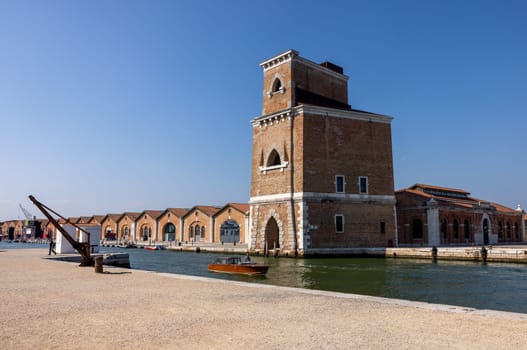 Venice, Italy - September 6, 2022: View of Venetian Arsenal (Arsenale di Venezia) a complex of former shipyards and armories, Venice, Italy