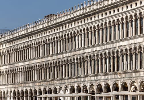 Venice, Italy - September 6, 2022: the Procuratie Vecchie in Piazza San Marco. Venice, Italy