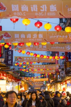 Taipei, Taiwan 26 January 2024: Traditional Lunar new year street market in Dihua at Taipei City