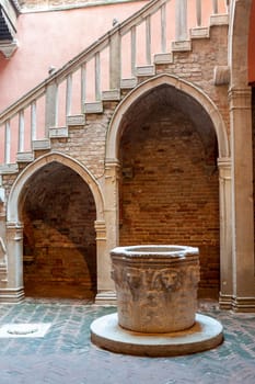 VENICE, ITALY - Febrary 8 2023: Detail of the access staircase to Carlo Goldoni's house in Venice