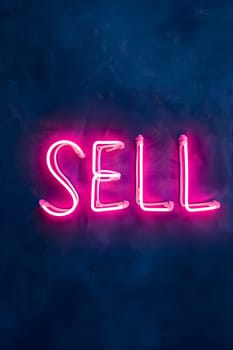 Neon inscription word sell. Neural network generated image. Not based on any actual scene or pattern.