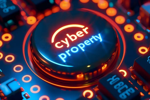 Words cyber property for cyber law concept. Neural network generated image. Not based on any actual scene or pattern.