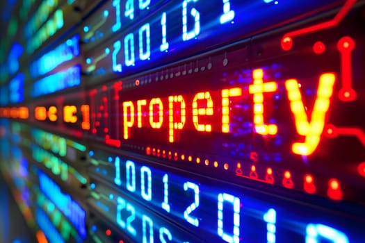 Words cyber property on the screen for cyber law concept. Neural network generated image. Not based on any actual scene or pattern.