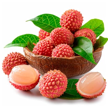 Lychee fruit on white isolated background AI generated image