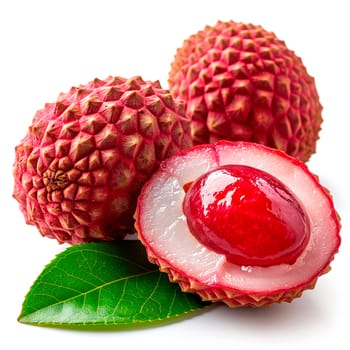Lychee fruit on white isolated background AI generated image