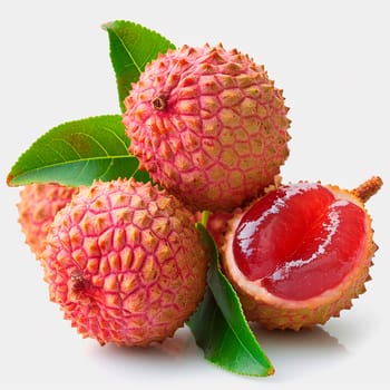 Lychee fruit on white isolated background AI generated image